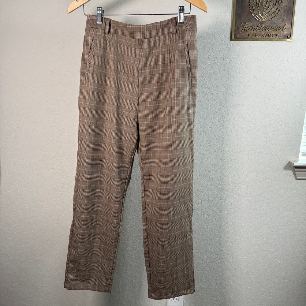 Women's‎ Halara Brown Plaid Pull On Straight Leg Pants Size Medium NEW
